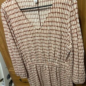 Nine West Brown and White Checkered Long Sleeve Dress